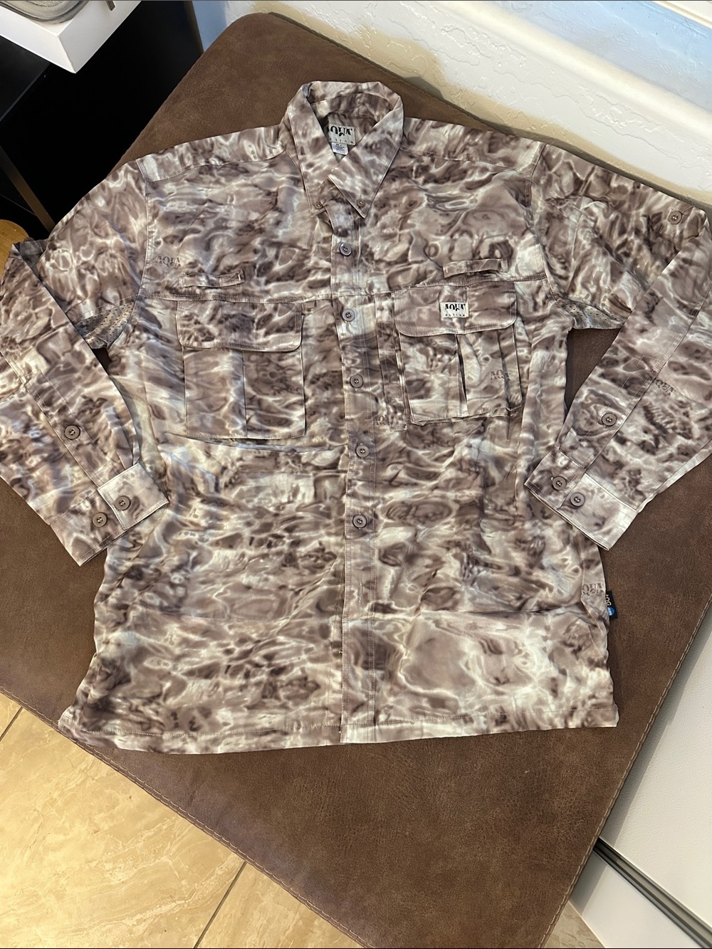 Aqua Design Men Button  Long Sleeve UPF Sun Protection Camo Shirt M